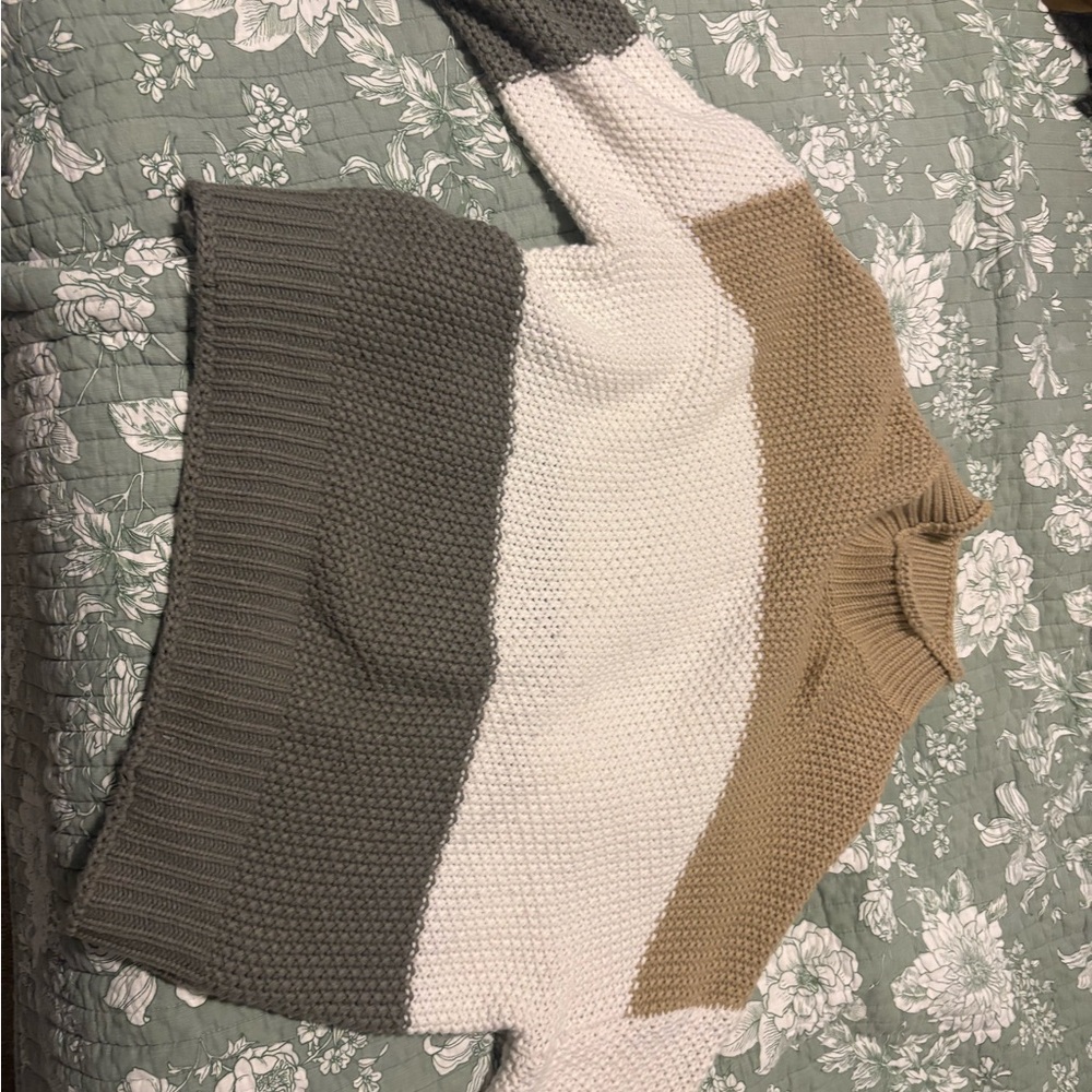 Colorblock Women's Sweater - White, Tan, Gray